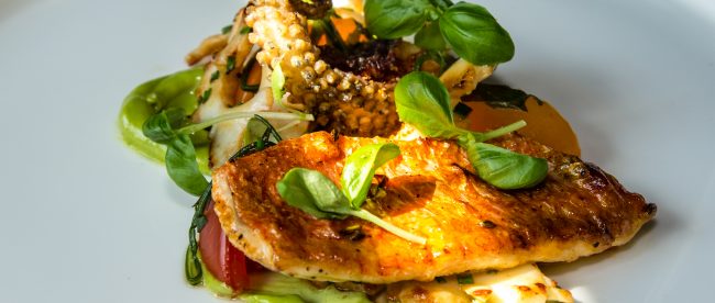 Grilled red mullet, cuttlefish, heritage tomato, monk’s beard, basil Jeremy's restaurant