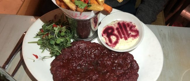 Bill's beetroot steak and fries veganuary menu www.titlesussex.co.uk Bill's beetroot steak and fries veganuary menu www.titlesussex.co.uk