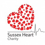 Sussex Heart Charity logo. Large heart image made up of smaller red hearts. With Sussex Heart Charity written underneath