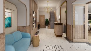 Image shows artist's impression of what the new hotel reception will look like, light and airy